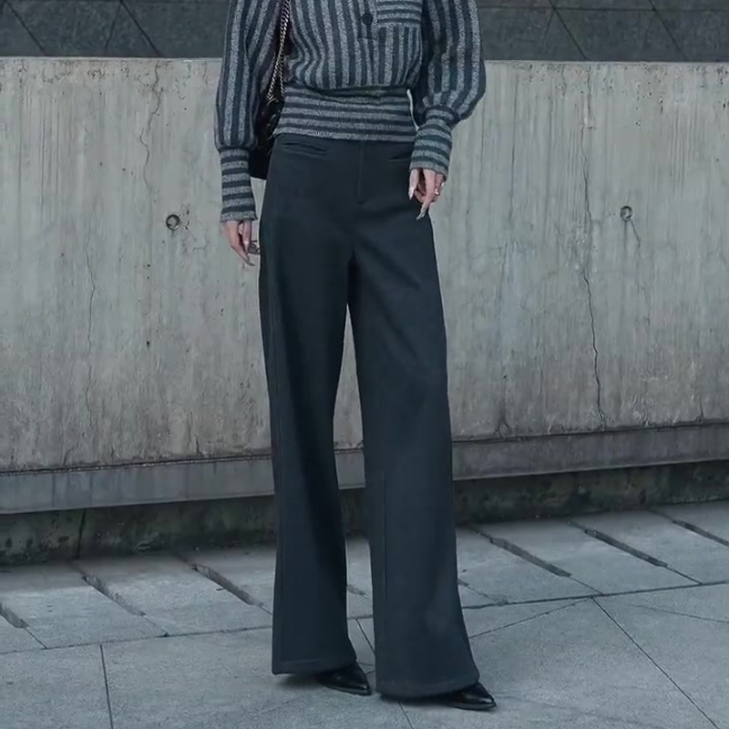 欧货高端定制灰色窄版直筒西装裤