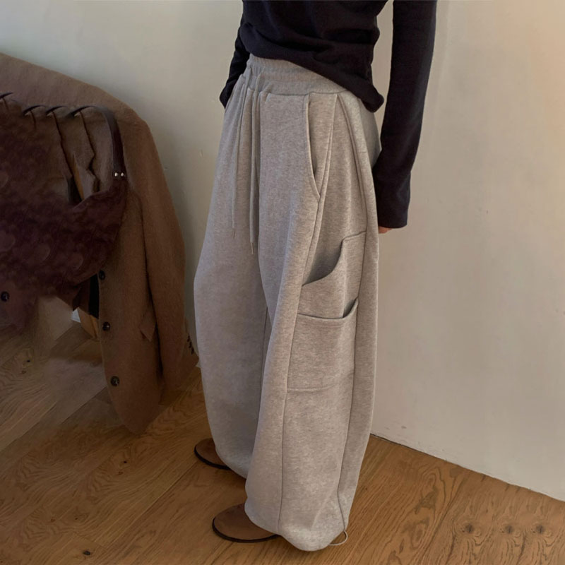 欧货高端定制灰色大码阔腿卫裤女