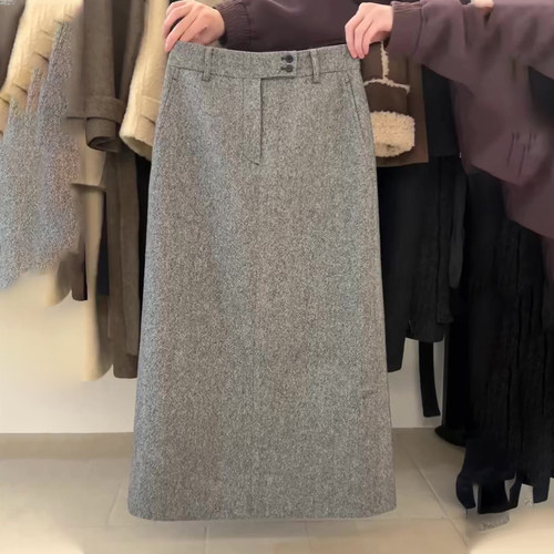 欧货高端定制灰色毛呢大码半身裙