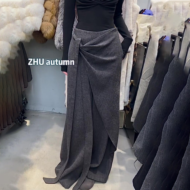 高端定制灰色毛呢拼接大码阔腿裤女2025冬季新款加厚松弛感休闲裤,女装/女士精品,大码裤装,淘宝优惠券,粉丝福利购,淘宝优惠卷