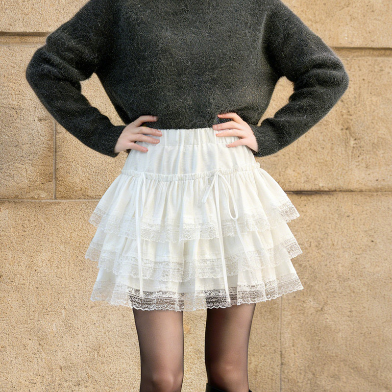 欧货高端定制奶白色蕾丝大码半身裙女2026早春新款减龄多层蛋糕裙,女装/女士精品,大码半身裙,淘宝优惠券,粉丝福利购,淘宝优惠卷