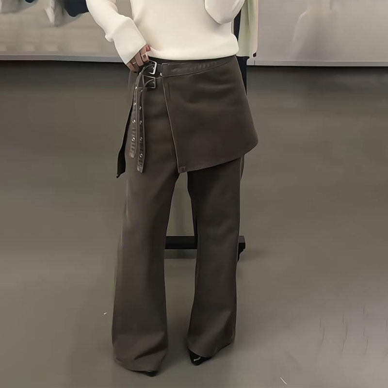 欧货高端定制咖色大码挡片式阔腿裤女2025冬季新款加厚慵懒休闲裤,女装/女士精品,大码裤装,淘宝优惠券,粉丝福利购,淘宝优惠卷