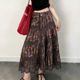 欧货高端定制棕底白花大码 半身裙女2026春夏新款 蕾丝边轻熟A字裙