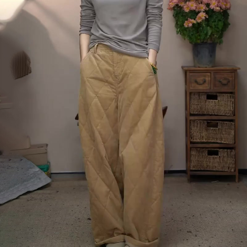 欧货高端定制卡其色大码阔腿棉裤