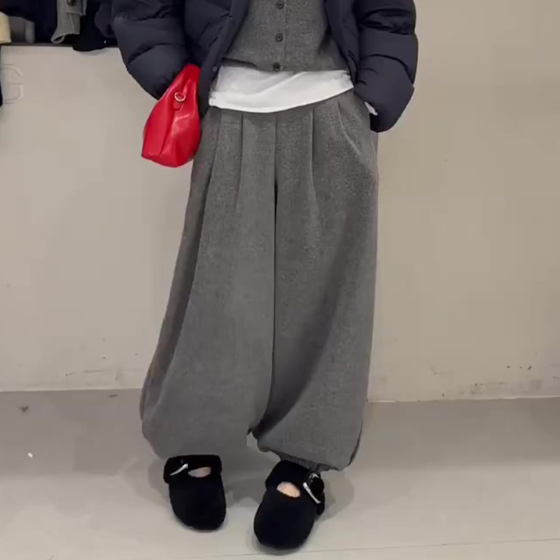 欧货高端定制浅灰色大码阔腿卫裤