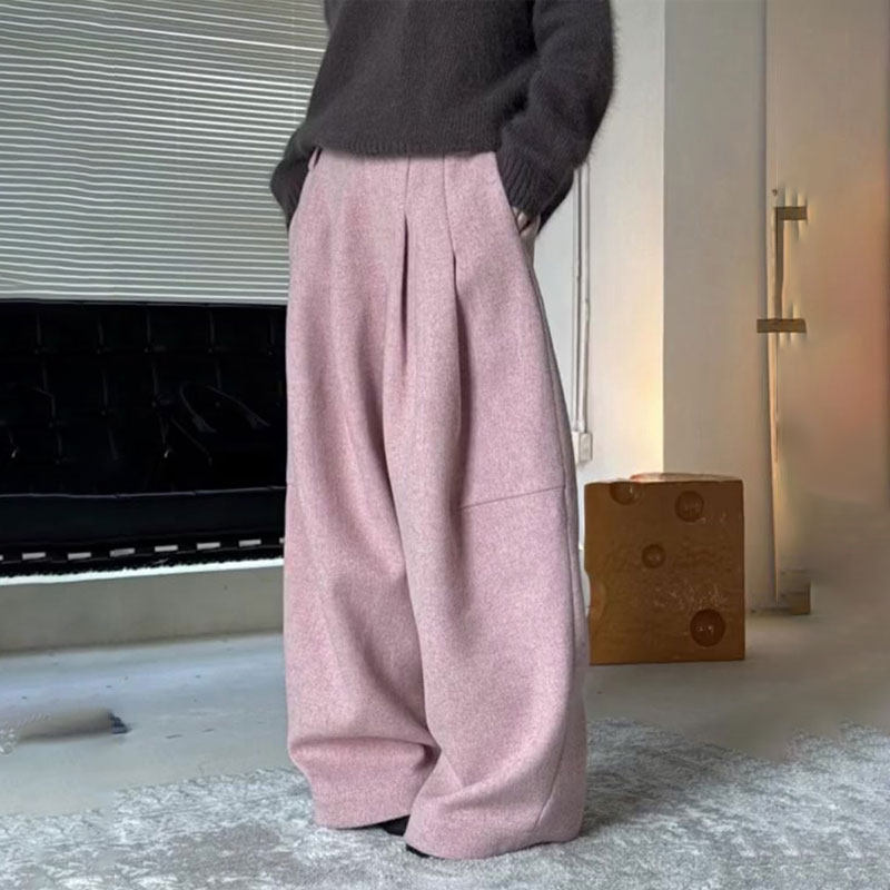 欧货高端定制粉色大码阔腿裤女