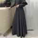 新款 欧货高端定制灰色针织大码 半身裙女2025冬季 加厚条纹大摆裙子