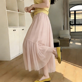 欧货高端定制樱花粉大码 半身裙女2026春夏新款 高腰网纱浪漫大摆裙