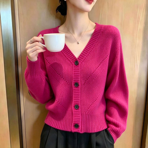 欧货高端明艳玫红色大码上衣女