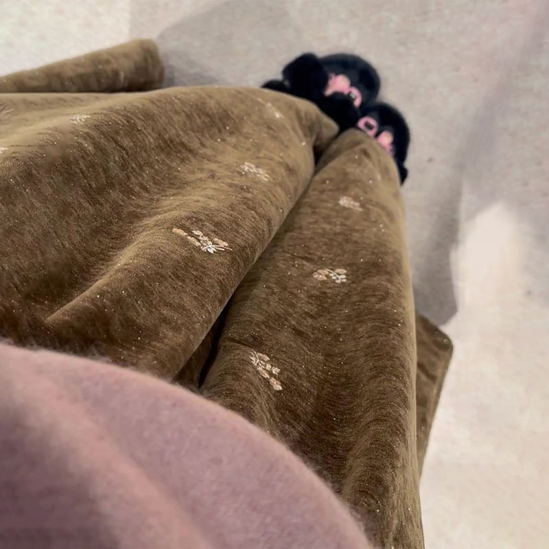 高端定制咖色刺绣大码阔腿裤女