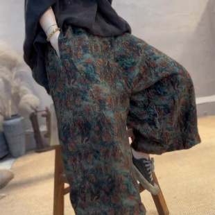 小众轻奢气质直筒裤 女2025秋冬新款 感复古印花百搭棉麻阔腿裤 时尚