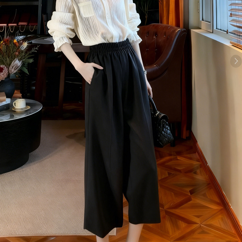 欧货高端定制黑色松弛大码阔腿裤