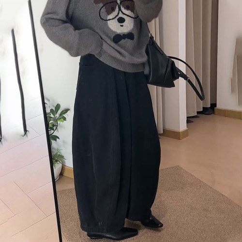 欧货高端定制黑色松弛大码阔腿裤