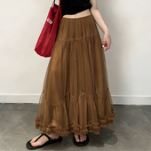 高端定制奶咖色网纱大码 半身裙女2026春夏新款 荷叶边轻熟蛋糕裙子