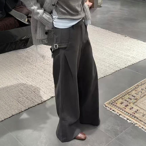 高端定制深灰色大码毛呢西装裤女