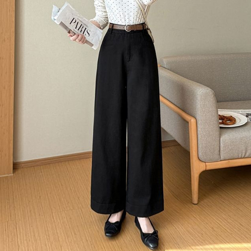 欧货高端定制黑色毛呢大码阔腿裤女2026早春新款慵懒风休闲直筒裤,女装/女士精品,大码裤装,淘宝优惠券,粉丝福利购,淘宝优惠卷