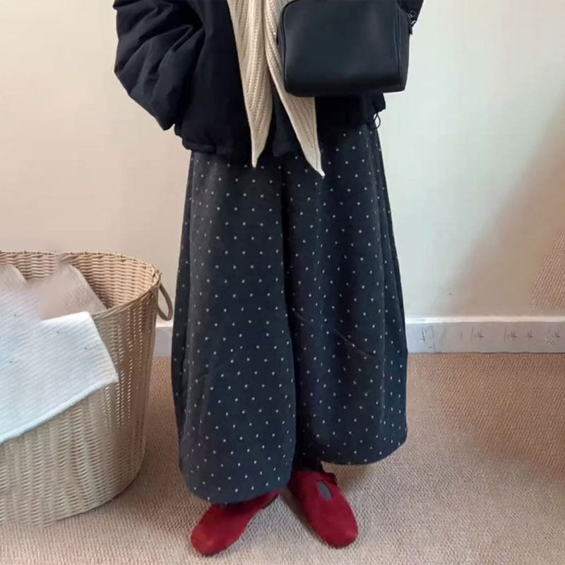 高端定制藏青色波点大码阔腿裤女2025冬季新款加厚慵懒九分休闲裤,女装/女士精品,大码裤装,淘宝优惠券,粉丝福利购,淘宝优惠卷