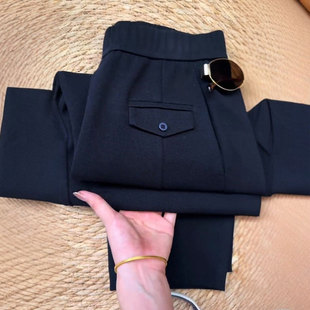 阔腿裤 裤 女2025冬季 松紧腰休闲西装 子 新款 欧货高端定制藏青色大码