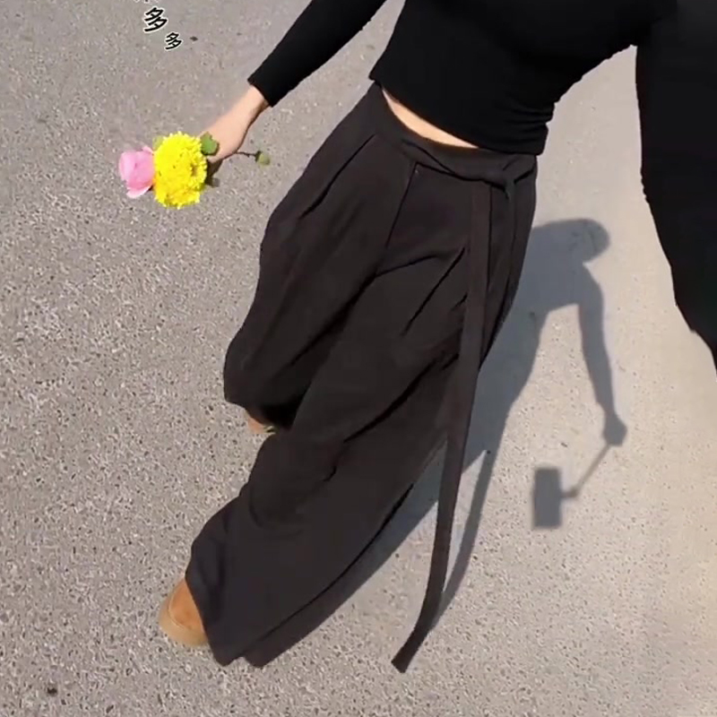 高端定制黑色毛呢大码西装阔腿裤