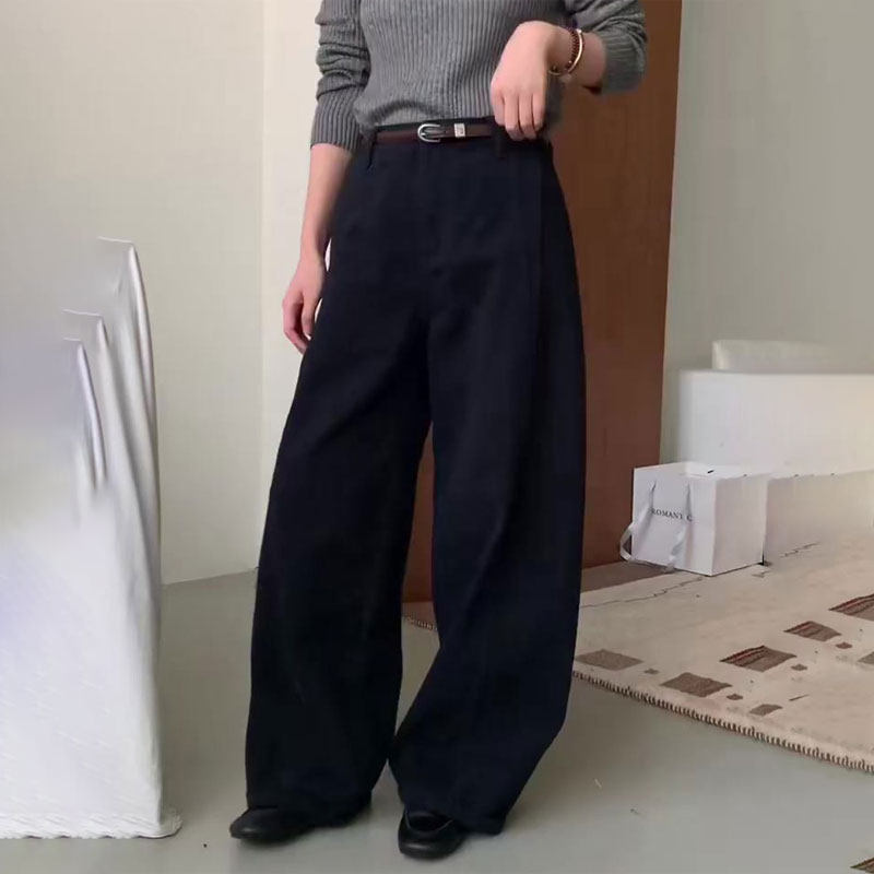 欧货高端定制藏青色大码阔腿裤女2025冬季新款加厚慵懒高级休闲裤,女装/女士精品,大码裤装,淘宝优惠券,粉丝福利购,淘宝优惠卷