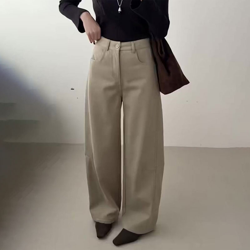 欧货高端定制卡其色大码阔腿裤女