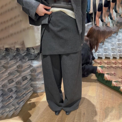 欧货高端定制灰色大码屁帘阔腿裤
