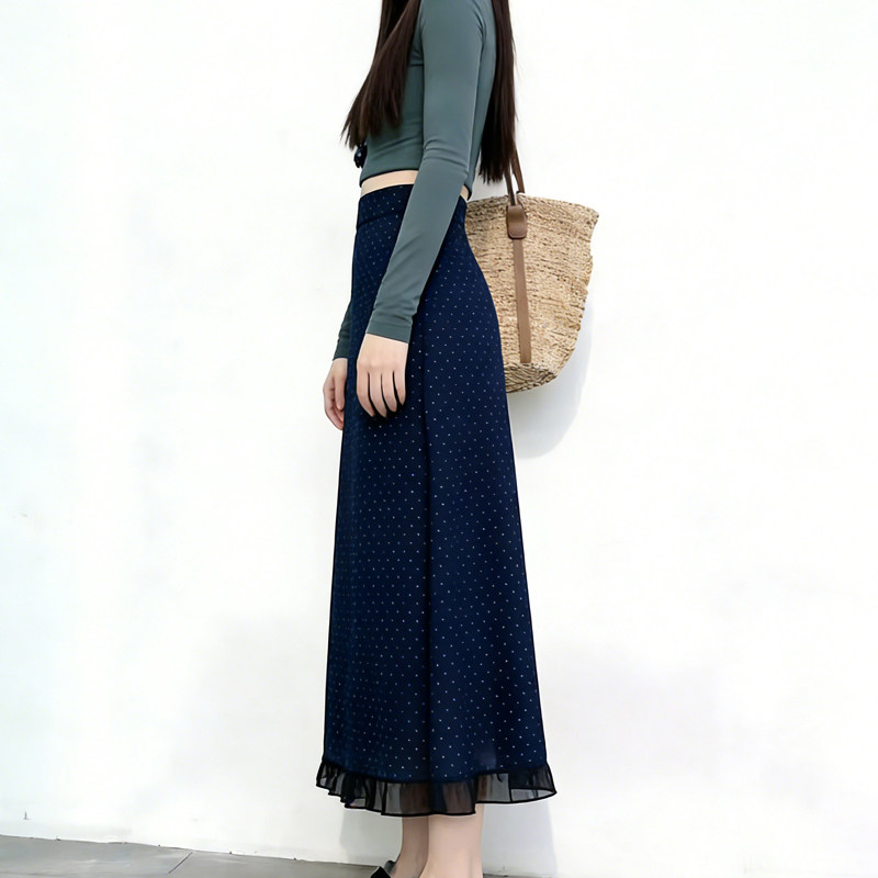 欧货高端定制藏青色雪纺大码半身裙女2026早春新款圆点减龄A字裙,女装/女士精品,大码半身裙,淘宝优惠券,粉丝福利购,淘宝优惠卷