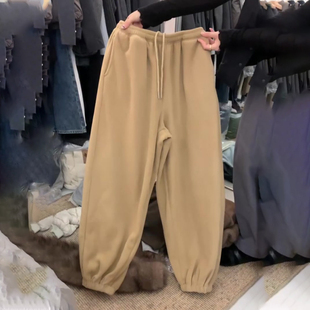 加厚束脚慵懒风休闲裤 女2025秋冬新款 阔腿裤 欧货高端定制驼色大码