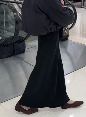 欧货高定黑色高腰A字大码半身裙女2025冬季新款气质轻熟慵懒伞裙