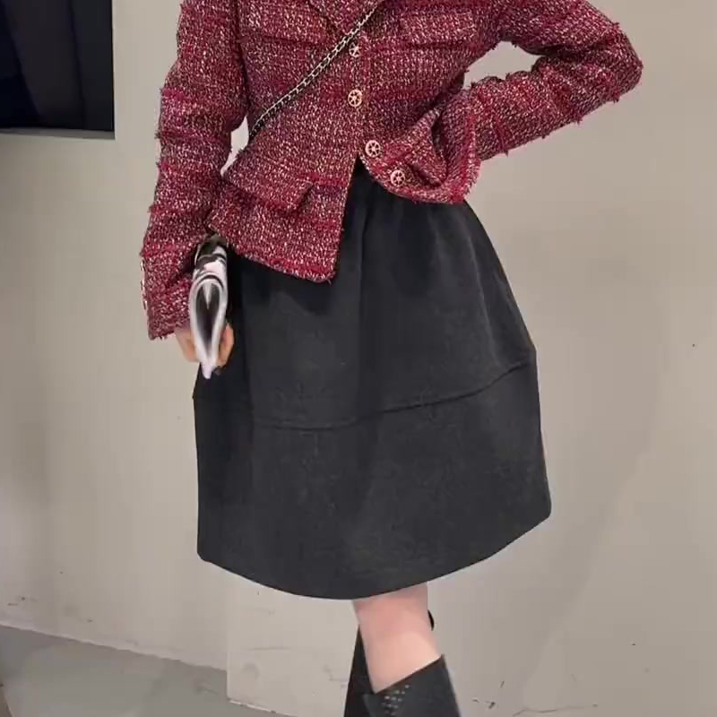 欧货高端定制灰色毛呢大码半身裙