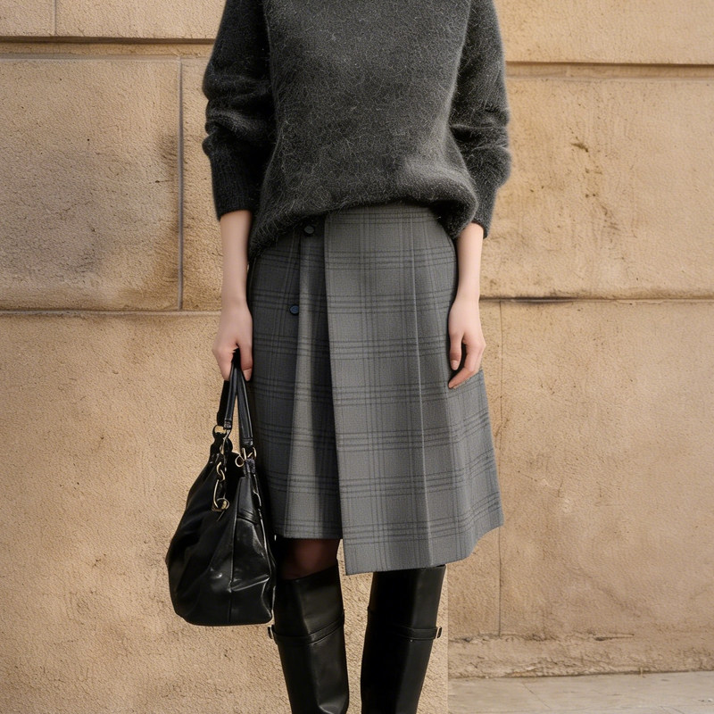 欧货高端定制烟灰色毛呢大码半身裙女2026早春新款细格纹A字裙子,女装/女士精品,大码半身裙,淘宝优惠券,粉丝福利购,淘宝优惠卷