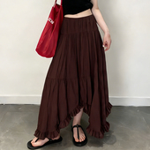 欧货高端定制深咖色大码 半身裙女2026春夏新款 不规则轻熟风大摆裙