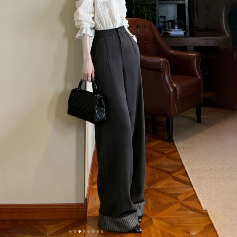 欧货高端定制深灰色大码阔腿裤女