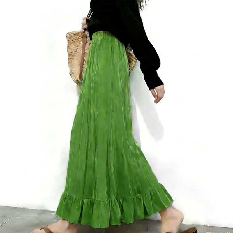 欧货高端定制鲜绿色压褶大码半身裙女2026早春新款荷叶边大摆裙子,女装/女士精品,大码半身裙,淘宝优惠券,粉丝福利购,淘宝优惠卷