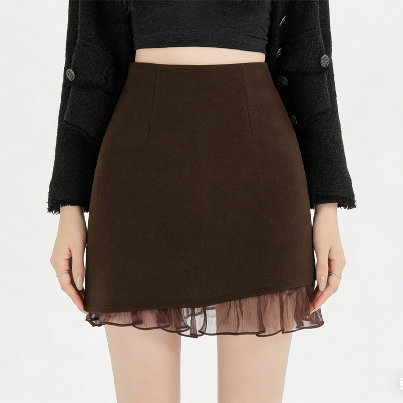 欧货高端定制棕色毛呢大码半身裙女2026早春新款雪纺拼接A字裙子,女装/女士精品,大码半身裙,淘宝优惠券,粉丝福利购,淘宝优惠卷