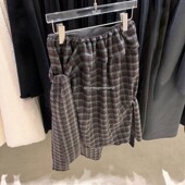 新款 欧货高端定制格纹大码 半身裙女2025冬季 加厚绑带褶皱A字裙子