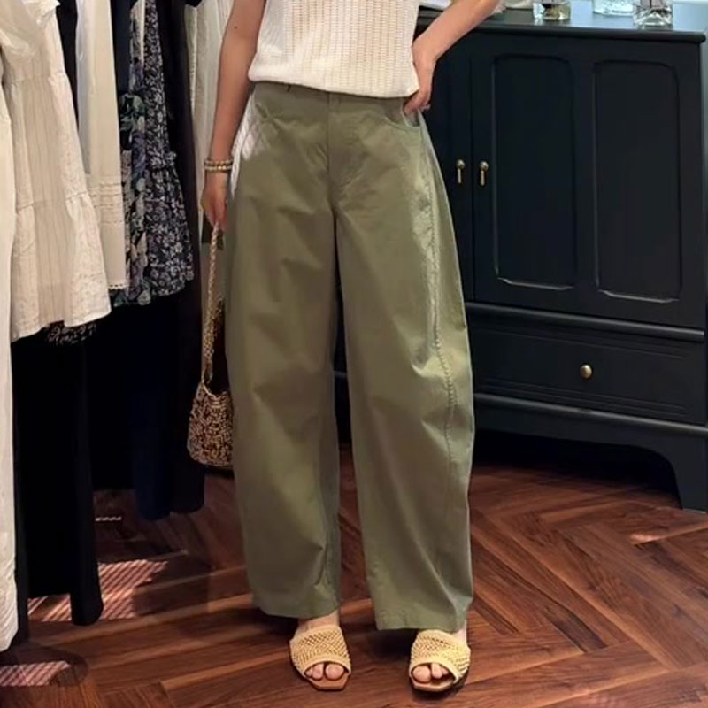 军绿色大码休闲阔腿裤女