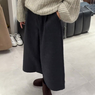 子 减龄纯色休闲裤 欧货高端定制黑色毛呢八分阔腿裤 女2025秋冬新款
