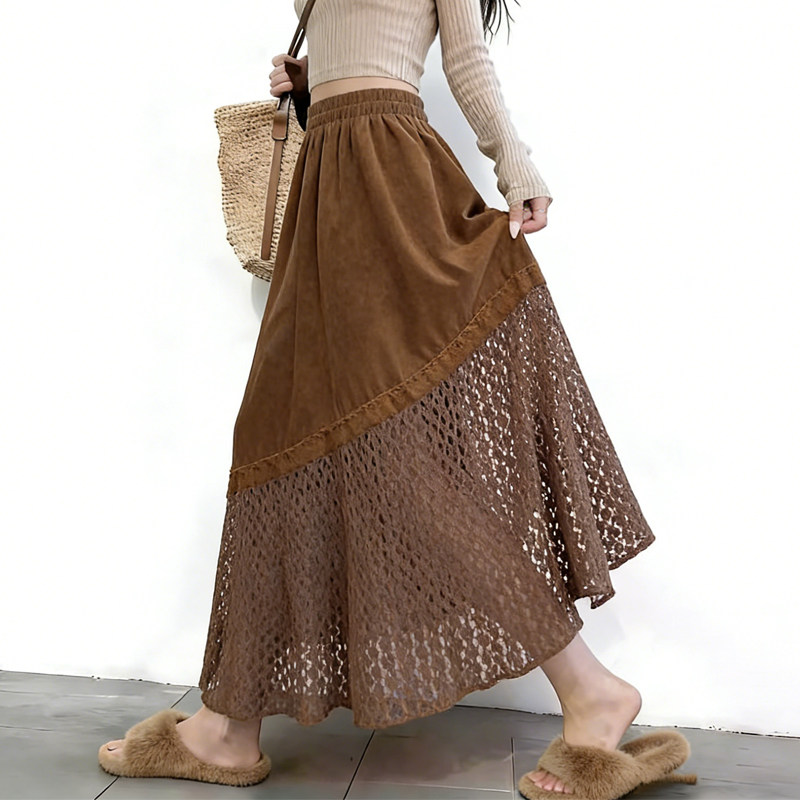 欧货高端定制棕色麂皮绒大码半身裙女2026早春新款轻熟复古大摆裙,女装/女士精品,大码半身裙,淘宝优惠券,粉丝福利购,淘宝优惠卷