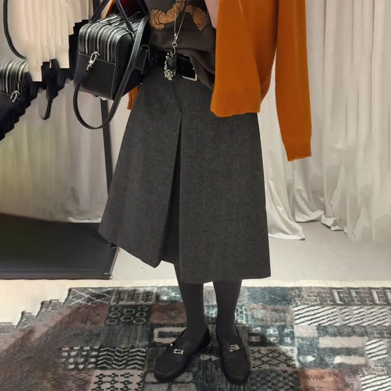 欧货高端定制灰色毛呢大码半身裙