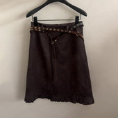 新款 欧货高端定制棕色大码 半身裙女2025冬季 加厚木耳边A字短裙子