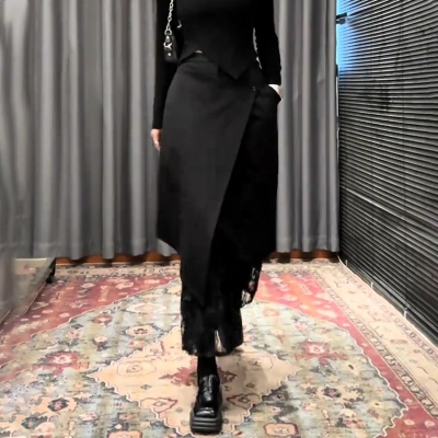 欧货高端定制黑色蕾丝大码半身裙