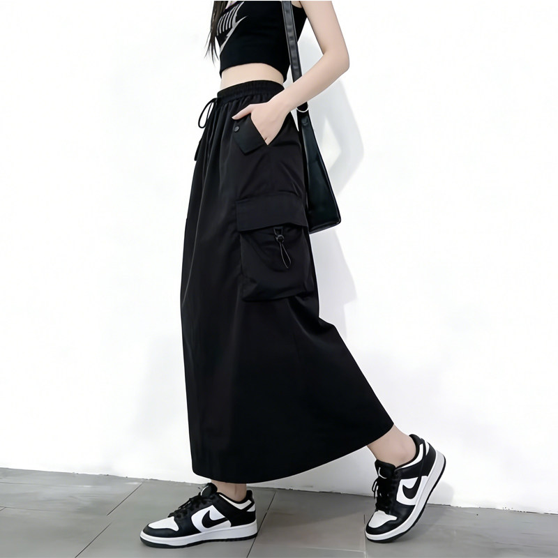 欧货高端定制黑色松紧腰大码半身裙女2026早春新款工装风A字裙子,女装/女士精品,大码半身裙,淘宝优惠券,粉丝福利购,淘宝优惠卷