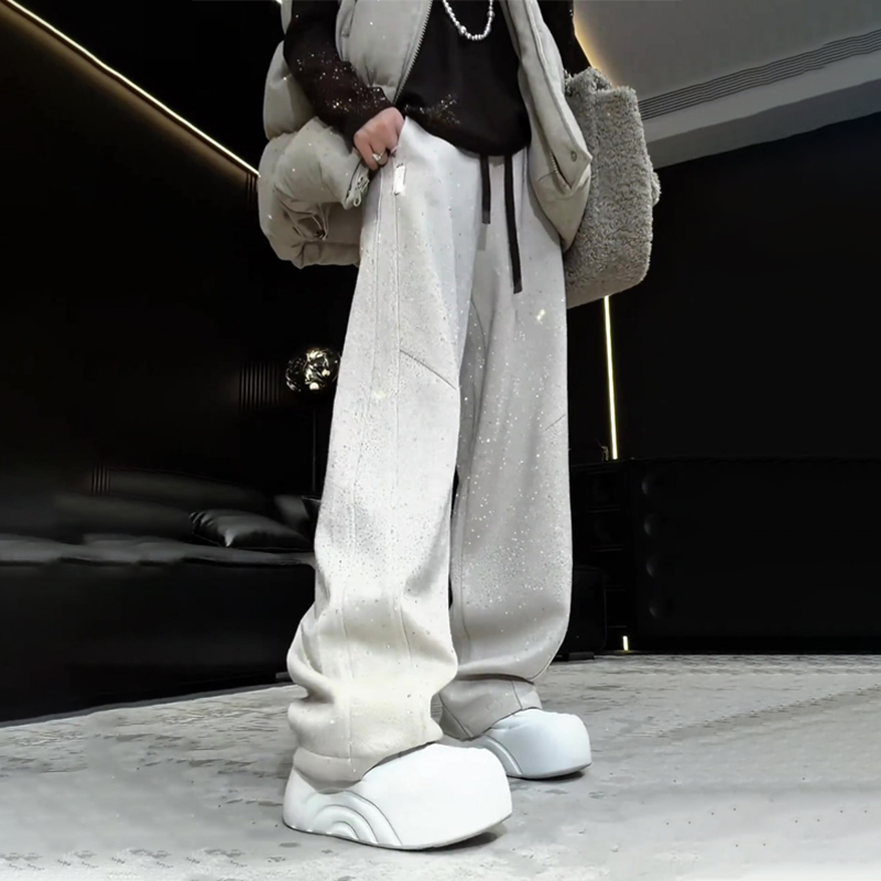 高端定制白灰色毛呢大码阔腿裤女