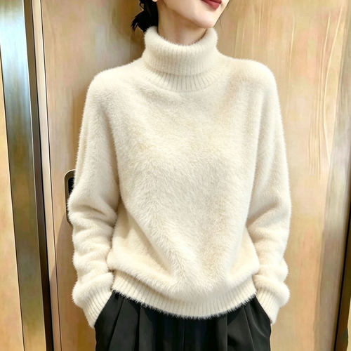 欧货高端米白色高领大码上衣女
