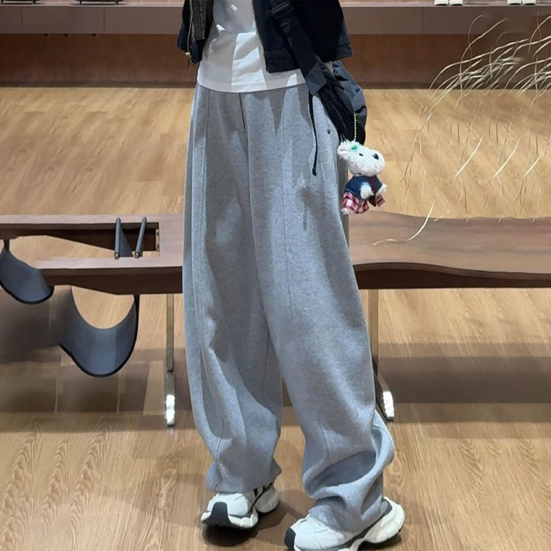 高端定制灰色大码阔腿卫裤女