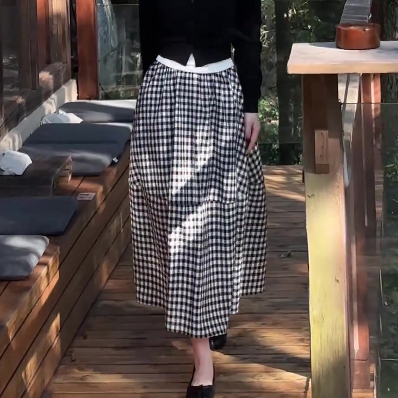 欧货高端定制灰色格纹大码半身裙