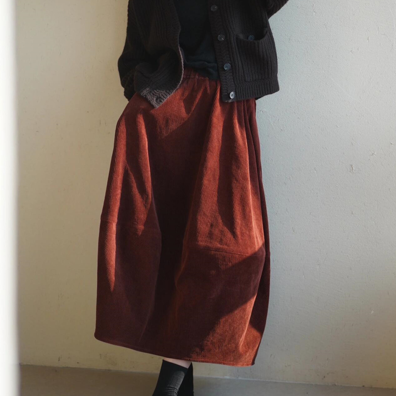 欧货高端定制橘红色灯芯绒半身裙