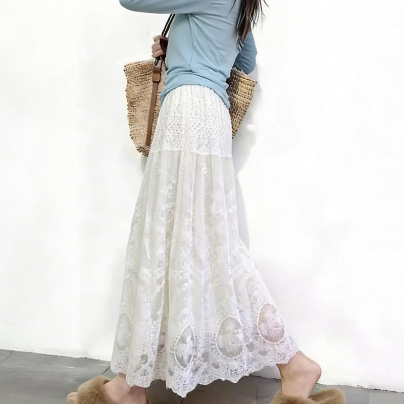 欧货高端定制白色蕾丝大码半身裙女2026早春新款温柔风百搭大摆裙,女装/女士精品,大码半身裙,淘宝优惠券,粉丝福利购,淘宝优惠卷