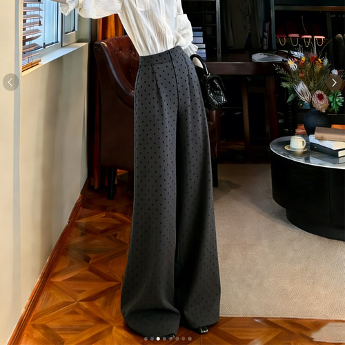 欧货高端定制灰色圆点大码阔腿裤